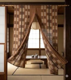 アジアン・和モダン のれん 90×150cm 絣調 ブラウンのサムネイル