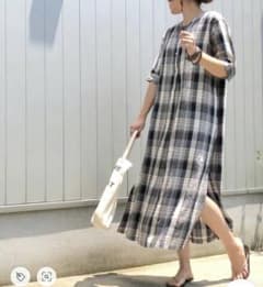 中古　美品　JOURNAL STANDARD 40リネンチェックワンピース　半袖