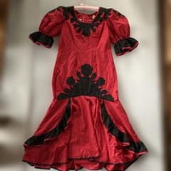 Hibiscus Hawaii ムームー ドレス 赤黒　フラダンスのサムネイル