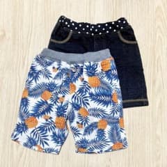 パイナップル柄 ハーフパンツ キッズ　カラフル　男の子　デニム　まとめ売りのサムネイル