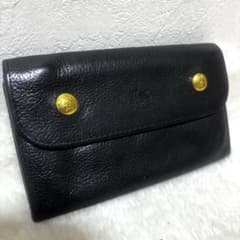 【未使用級】イルビゾンテ ロゴ刻印 シボ革 フラップ ゴールド金具 長財布 黒 希少】イルビゾンテ ロゴ刻印 シボ革 フラップ ゴールド金具 長財布 黒