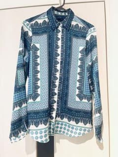 ZARA BASIC ペイズリー柄 長袖シャツ ブルー系 Sサイズのサムネイル