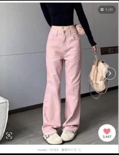 ピンク ストレートデニムパンツ Mサイズのサムネイル