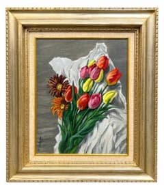 池原正男（いけはら まさお）真作保証　油彩画 静物画 花束額縁 油彩 薔薇 バラ 池原正男（いけはら まさお）真作保証 油彩画 静物画 花束額縁 油彩