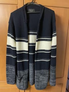 ZARA MAN ショールカラー ロングカーディガン ネイビー ボーダー ニットのサムネイル