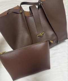 ISOLÉ TIMELESS ヴィル】牛革ブラウンレザートートバッグポーチ付属 
