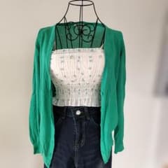 レディース グリーン 長袖 カーディガン春夏秋服　Ｌサイズのサムネイル