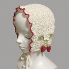 ボンネット イチゴ　ヘッドドレス バラクラバ バブーシュカ ハンドメイド - 3