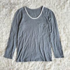 글로벌 워크 칼라 진주 비쥬 긴팔 컷소우 롱 T 그레이 L