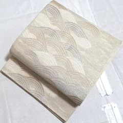 A◇着物くつろぎ 夏物 波模様 金銀糸 白 六通 正絹 薄物 絽 紗 袋帯