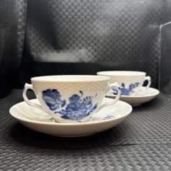 ロイヤルコペンハーゲン ブルーフラワー 両手スープカップ&ソーサー 2