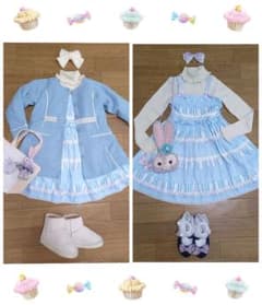 130～140㎝相当美品2点セット♪スーリー水色コート+ハンドメイドピアノワンピのサムネイル