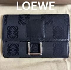 LOEWE ロエベ アナグラム 三つ折り財布 ブラック 希少 美品 キャンバス 