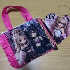 オーダー用♥️在庫パネル♥️可愛い系女の子　ポーチ等ハンドメイド品 大人可愛い女の子パネル生地 Wファスナーポーチ ハンドメイド ハート型