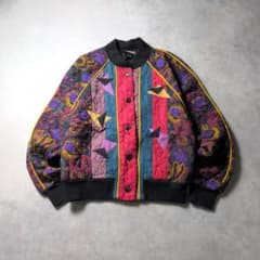 80s-90s 総柄 パッチワーク キルティングジャケット 個性派古着