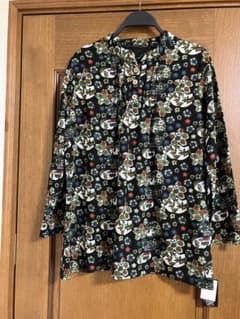 新品 ミセス／シニア長袖ブラウス 花柄 和風 黒 M〜Lのサムネイル