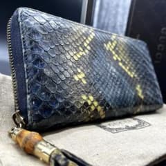 希少✨ GUCCI グッチ 長財布 ラウンドファスナー パイソン柄 バンブー 希少✨グッチ 長財布 ラウンドファスナー パイソン バンブー ブルー