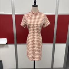 チャイナドレス チェック柄 半袖 M-L