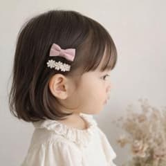 【2点セット❤︎】　ヘアクリップ　花柄　リボン　ヘアアクセ　ベビー　キッズ　ピンクのサムネイル