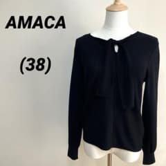 AMACA アマカ　ボウタイ付き　シルクブレンド黒ニットブラウス　絹　ブラック
