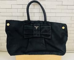 PRADA 黒 リボン付きトートバッグ　若干難あり　格安のサムネイル