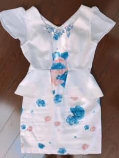 ⭐︎値下げしました⭐︎ ソブレ　ブルー花柄　ペプラムワンピースミニドレスのサムネイル