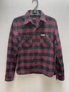 美品 USED FLAT HEAD ヘビーネル ネルシャツ 赤黒 34のサムネイル