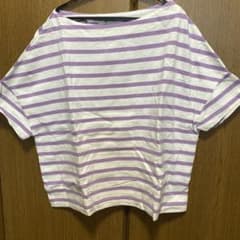 さらに値下げ！未使用ナノユニバース白と紫のボーダー半袖Tシャツのサムネイル