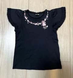 メゾピアノ 刺繍フリル袖 Tシャツ ブラック　130cmのサムネイル