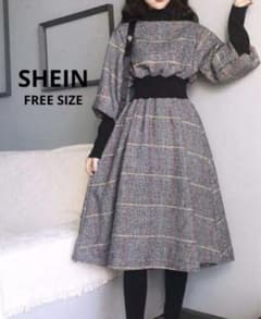 【値下げ】SHEIN   コントラストトリム グレン格子縞 モックネック ドレスのサムネイル