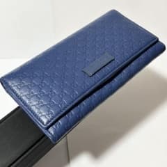 GUCCI グッチ マイクロ GG シマ 449396 レザー 長財布 ブルー - メルカリ