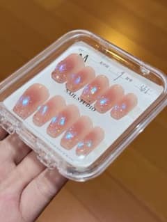 ハンドメイド ネイルチップ 血色チーク ラメ クリスタル 韓国風 量産型のサムネイル