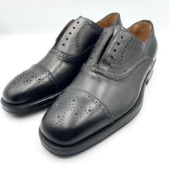 ✓Santoni 黒 7 26cm ストレートチップ メダリオン 革靴 イタリア 