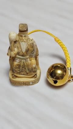 根付 寿老人 彫刻 ストラップ 銘有り。のサムネイル