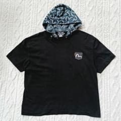 EVISU フード付 Tシャツ ミニワッペン 刺繍 ブラック 白カモメ 44