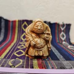時代提物 七福神面根付 天然素材 在銘玉民【恵比寿様】高さ約3.4cm重さ約8ｇ 時代提物 七福神根付 天然素材 在銘【毘沙門天】高さ約5.2cm 重さ約