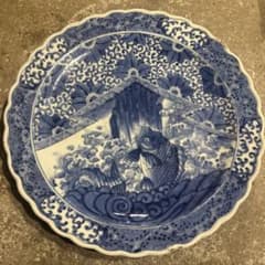 古伊万里　江戸　明治期　染付 鯉の滝登り 輪花皿 陶磁器　大皿40センチ 古伊万里 江戸 明治期 染付 鯉の滝登り 輪花皿 陶磁器 大皿40センチ