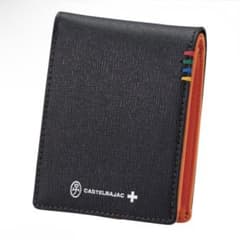 【新品未使用】CASTELBAJAC レザー　二つ折り財布 CASTELBAJAC 本革 リアルレザー 二つ折り財布 ブラック × オレンジ