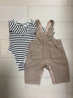 petit main ボーダーロンパース＆ボアサロペット セットのサムネイル
