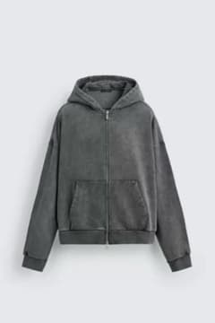 ZARA ウォッシュ加工　グレー ジップアップフーディのサムネイル