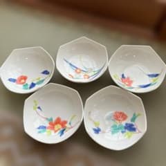 即日発送】未使用 暗所保管品 香蘭社 小皿 5客セット 花柄 六角形皿