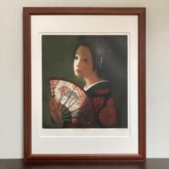 真作保証】高橋潮 エッチング 直筆サイン 美人画 版画 絵画 銅版画