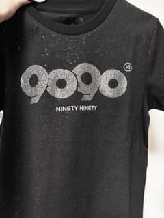 9090 半袖Tシャツ セットアップ ブラック ラインストーン グリッター 9090 半袖Tシャツ セットアップ ブラック ラインストーン グリッター