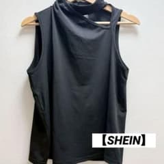 【SHEIN】アシメカットアウト ノースリーブトップス ブラック 黒 Sのサムネイル