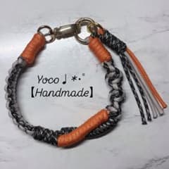 ハンドメイド スマホショルダーストラップ オレンジ×グレーのサムネイル
