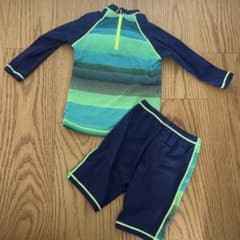 ラッシュガード 青と緑 ストライプ セットアップ 2歳から3歳　未使用のサムネイル
