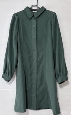 COLZA深緑 シャツワンピース ロング丈のサムネイル