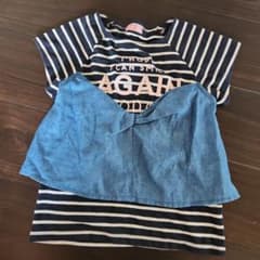 子供服夏服ストライプ柄デニム風Tシャツ 140cm(o^∀^o)のサムネイル