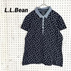 エルエルビーン 小花柄 半袖ポロシャツ(L) ネイビー×ホワイト×ライトブルー