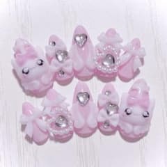 No. 175 Nail Tips - Actual Item - Mass-Produced Style - Jirai-kei (Landmine Girl) - Subculture - Heisei Era Girl - Cat - Pink